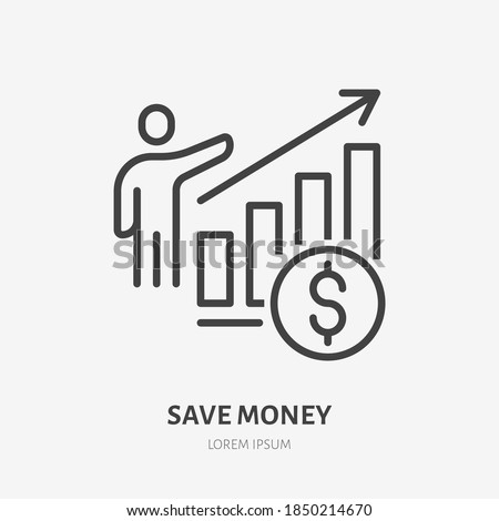 Revenue growth line icon, vector pictogram of economic graph, profit increase. Businessman with sales report stroke sign for finance development.