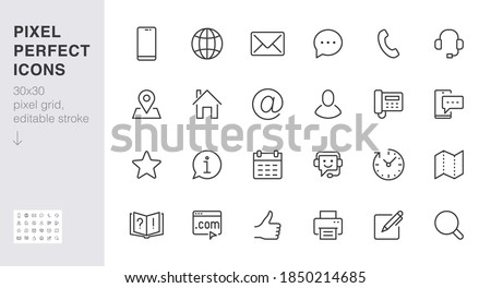 Contact us line icon set. Feedback, customer service, phone, email address, web site minimal vector illustration. Simple outline sign business card, landing page. 30x30 Pixel Perfect Editable Stroke.