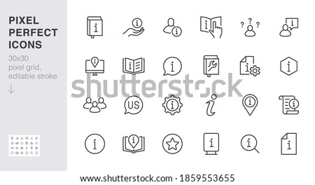 Information line icon set. Privacy policy, manual, rule, instruction, inform, guide, reference minimal vector illustration. Simple outline sign tutorial app ui 30x30 Pixel Perfect Editable Stroke. Imagine de stoc © 