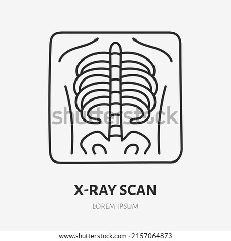 Xray scan doodle line icon. Vector thin outline illustration of chest ct. Black color linear sign for radiology diagnostic