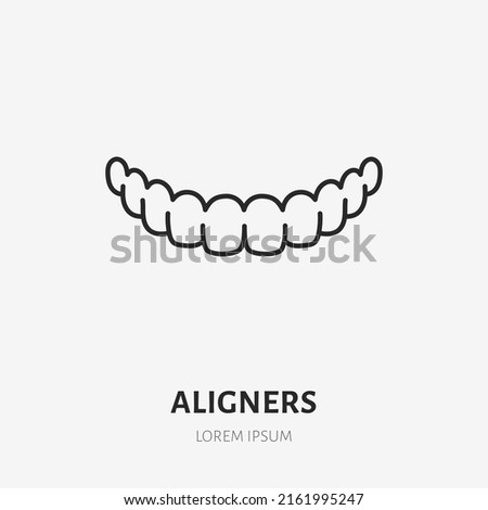 Aligner doodle line icon. Vector thin outline illustration of human teeth treatment. Black color linear sign for orthodontic dentistry Stock foto © 