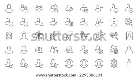 User line icons set. People avatars, man and woman, team, group, anonymous gender portrait, person vector illustration. Outline signs for profile login. Editable Stroke