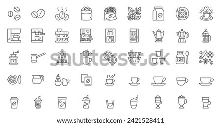 Coffee line icon set. Beans bag, roasting, turkish cezve, drip pods, percolator, chorreador, filters, capsules, espresso vector illustrations. Simple outline signs for cafe menu. Editable Stroke