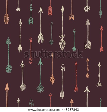Seamless pattern with different arrows collection. Decorative vector stylized illustration of booms. Cute repeated texture for packaging, books, textile. Wrapping paper design.