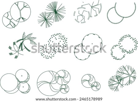 Vector illustration sketch artistic and unique tree plant symbol logo icon design collection design seen from above