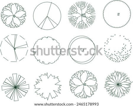 Vector illustration sketch artistic and unique tree plant symbol logo icon design collection design seen from above