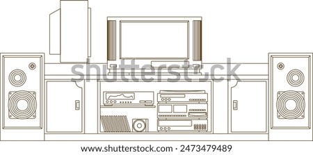 Vector silhouette illustration sketch of detailed design of television shelf cupboard furniture