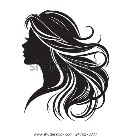 woman head with her hair Silhouette illustration colour black and white