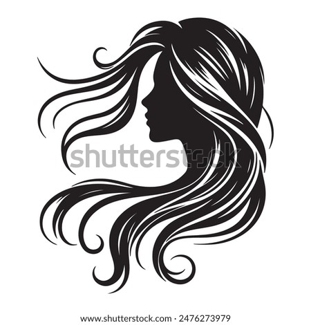 woman head with her hair Silhouette illustration colour black and white