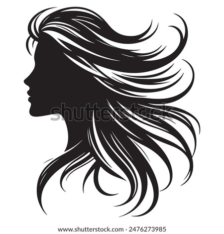 woman head with her hair Silhouette illustration colour black and white