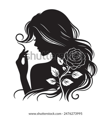 woman head with her hair Silhouette illustration colour black and white