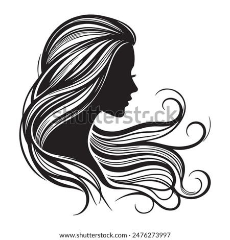 woman head with her hair Silhouette illustration colour black and white