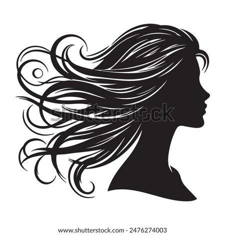 woman head with her hair Silhouette illustration colour black and white