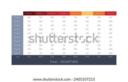 Modern table layout template with highlighted row. Flat design, easy to use for your website or presentation.