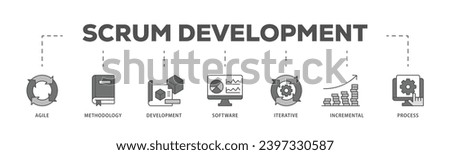 Scrum development infographic icon flow process which consists of agile, methodology, development, software, iterative, incremental and process icon live stroke and easy to edit