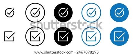 Check box icon set with correct. Checkbox symbol sign. Accept checkmark icons tick box. Editable stroke.