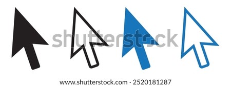 Computer mouse click pointer cursor arrow flat icon set for apps and websites. Vector isolated element.