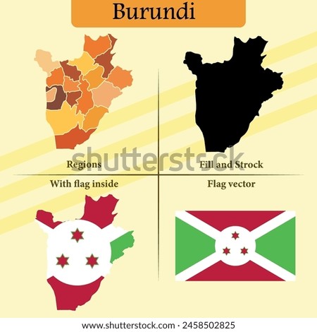 Vector Burundi map vector states and lines and full with vector flag and flag map