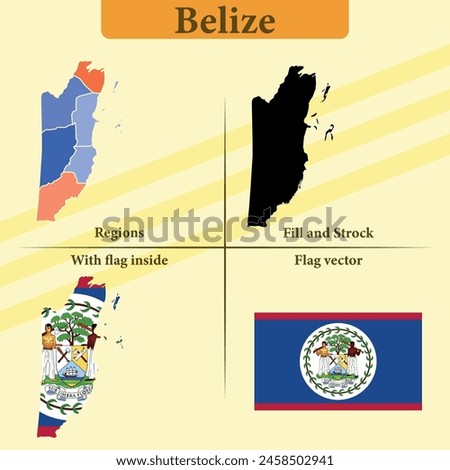 Vector Belize map vector states and lines and full with vector flag and flag map