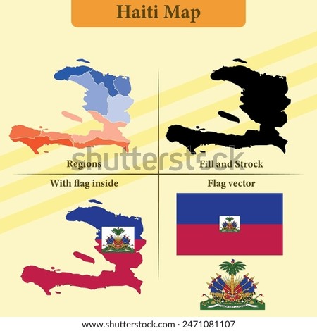 Vector Haiti map vector states and lines and full with vector flag and flag map