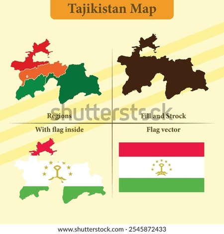 Tajikistan vector map with regions black silhouette flag overlay and standalone flag ideal for educational materials infographics and design projects showcasing Azerbaijan geography and identity