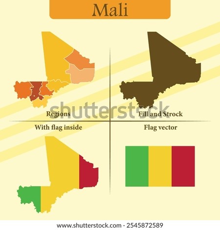 Mali vector map with regions black silhouette flag overlay and standalone flag ideal for educational materials infographics and design projects showcasing Azerbaijan geography and identity