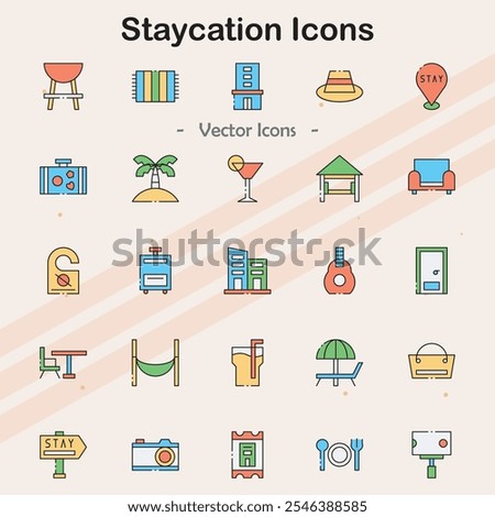 Icons illustrating staycation activities and local tourism.