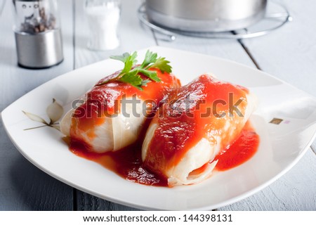 Tasty stuffed cabbage with tomato sauce