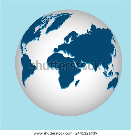 Earth globe icon. world map with continents on planet Earth. Earth with a meridian from the side of Europe on a white background. It can be used as an icon, logo or for marking coordinates.