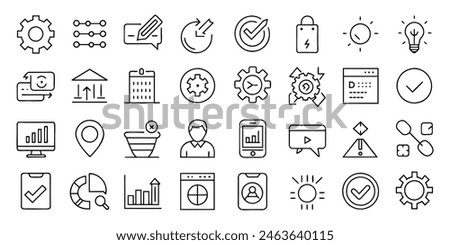 25 outline stroke icons set for Update, upgrade, progress bar and install concept