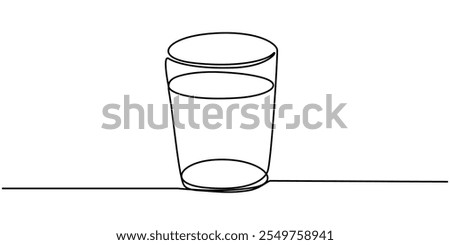  Glass of water icon with editable strokes continuous one line drawing. Glass in one line drawing. Fresh drink concept. Water modern isometric line illustration concept, Drawing of a glass filled