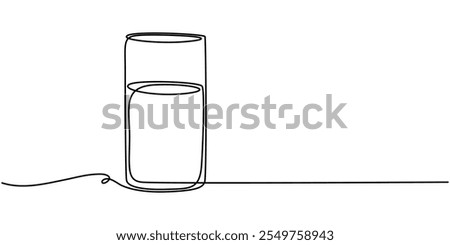  Glass of water icon with editable strokes continuous one line drawing. Glass in one line drawing. Fresh drink concept. Water modern isometric line illustration concept, Drawing of a glass filled