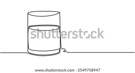  Glass of water icon with editable strokes continuous one line drawing. Glass in one line drawing. Fresh drink concept. Water modern isometric line illustration concept, Drawing of a glass filled