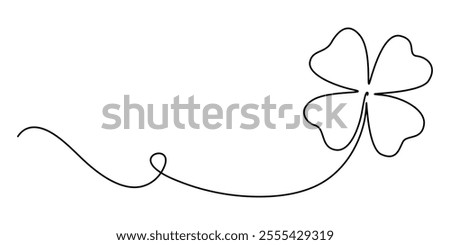 Three leaves clover in one continuous line drawing vector illustration. Pro vector, Continuous linear drawing of clover leaves. One line drawing background. Vector illustration. Linear drawing image. 