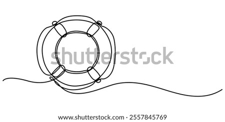 Life Ring, Buoy Continuous Line Drawing with Editable Stroke and Color Elements, Single continuous line drawing lifebuoys, rescue belts, inflatable rubber ring with rope for help and safety of life. 