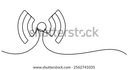 Continuous one line drawing of a signal wifi icon . Single line draw design vector graphic illustration, Abstract wi-fi point sign. Continuous one line drawing icon, Continuous linear drawing of WI-FI