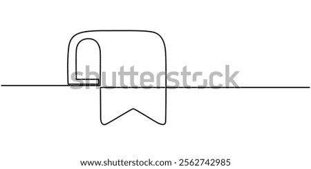 A single-line drawing of a bookmark. Continuous line bookmark icon. One line icon, Bookmark icon in continuous line drawing style. Line art of bookmark symbol. Vector illustration. Abstract background