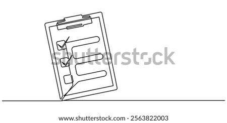 Continuous Line Drawing of Checklist Icon. Hand Drawn Symbol Vector Illustration, Continuous one line drawing of clipboard with checklist. One line drawing illustration of checklist on clipboard. pro.