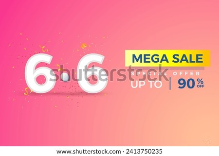 Special 6.6 Shopping day, Special offer, discount online sale banner, 6.6 sale banner with Pink BG, White Number, Special offer Flash Sale