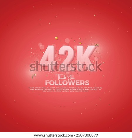 42K Follower celebration, 42K Pink Number on Red background with sparkling confetti, Thank you followers, 42k online social festive banner, 43k
