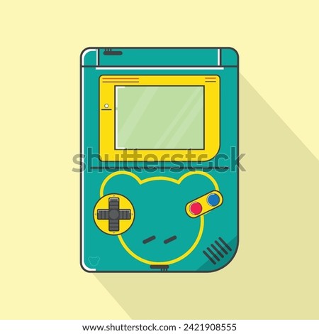 Handheld video game console from the 90s. Retro portable console. Classic 8-bit console. Isolated image vector on white background.