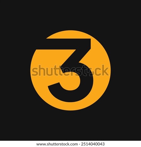 The icon or logo is a black number 3 in an orange circle with a black background.