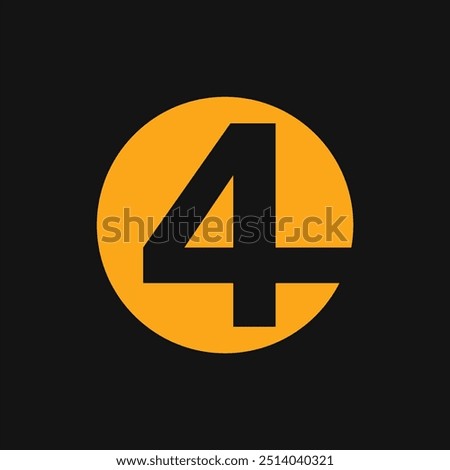 The icon or logo is a black number 4 in an orange circle with a black background.