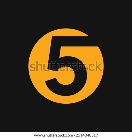 The icon or logo is a black number 5 in an orange circle with a black background.