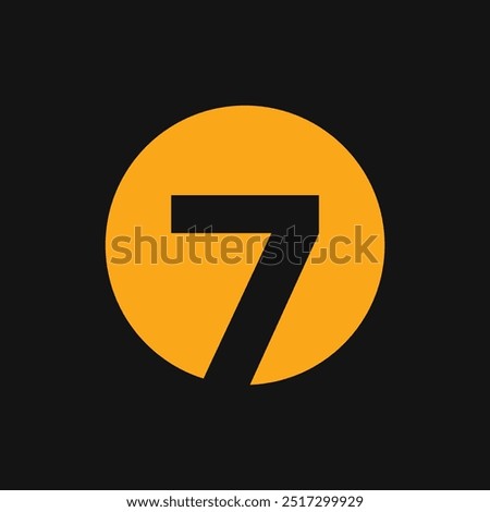 The icon or logo is a black number 7 in an orange circle with a black background.