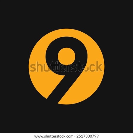 The icon or logo is a black number 9 in an orange circle with a black background.