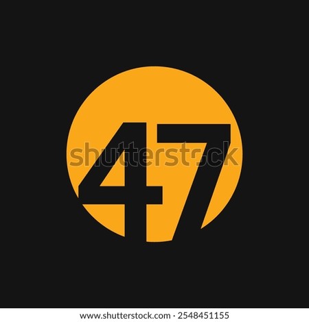 The icon or logo is a black number 47 in an orange circle with a black background.