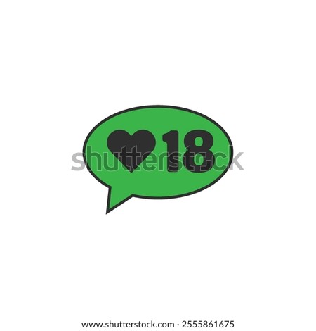 Green bubble Button Like Icon Vector design. Illustration Love social media feed. eighteen likes