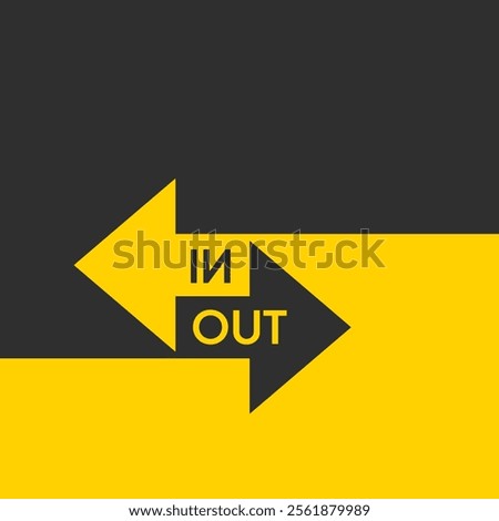 Two arrows are directed in different directions. Template comparison black and yellow  line design. In and Out. Glyph icon isolated on yellow background. Vector illustration flat style. 