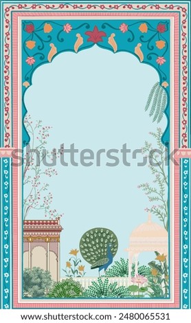 Mughal home decor living room illustration. Indian Rajasthani Art, Mural wall for Living Room, Canvas, Painting Art.